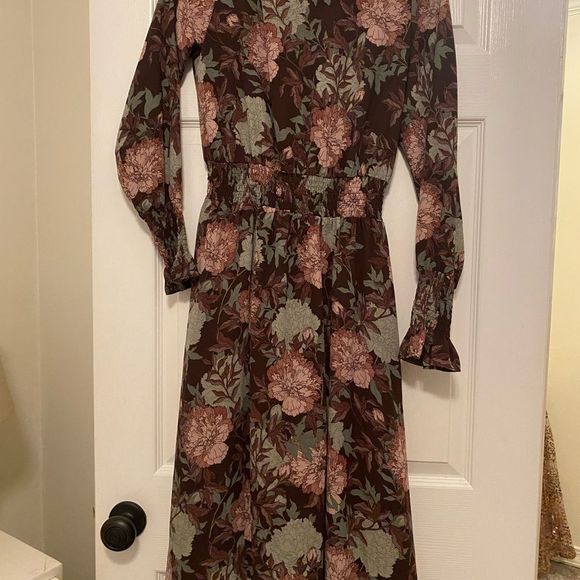 Nanette Lepore Smock Neck Dress Maroon Floral 6 - Picture 2 of 4